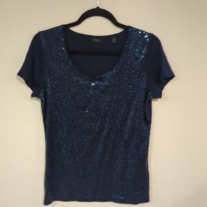 Esprit blue sequin shirt with scoop neck